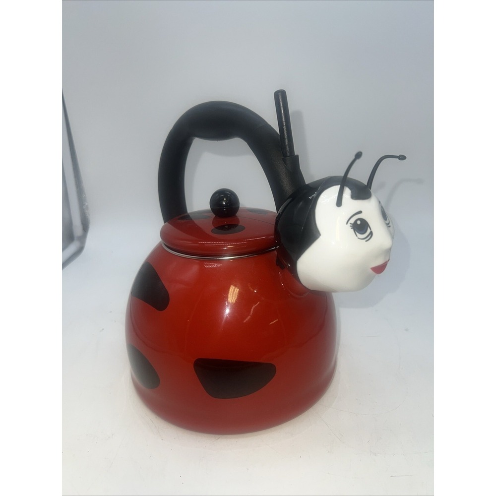 Kamenstein Ladybug Whistling Tea Kettle Teapot Enamel Figural Great Condition